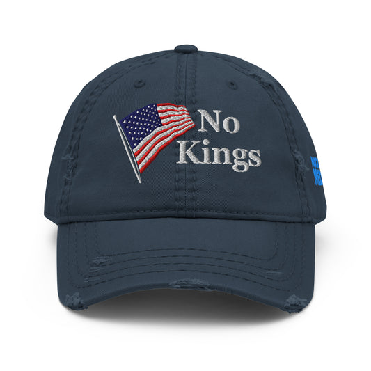 Embroidered No Kings Distressed Dad Hat, Navy