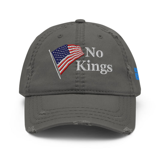 Embroidered No Kings Distressed Dad Hat, Gray