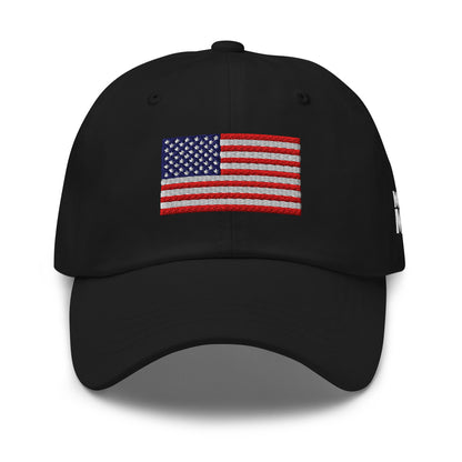 Embroidered Flag Dad Hat, Black