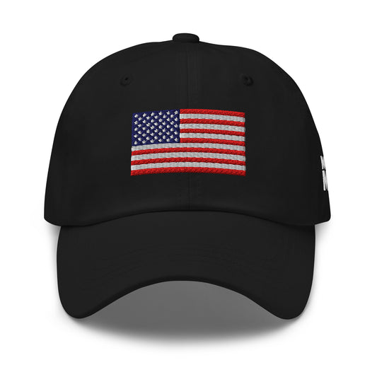 Embroidered Flag Dad Hat, Black