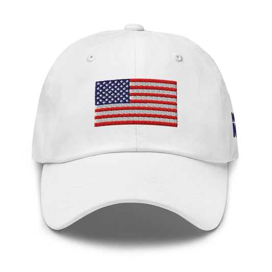 Embroidered Flag Dad Hat, White